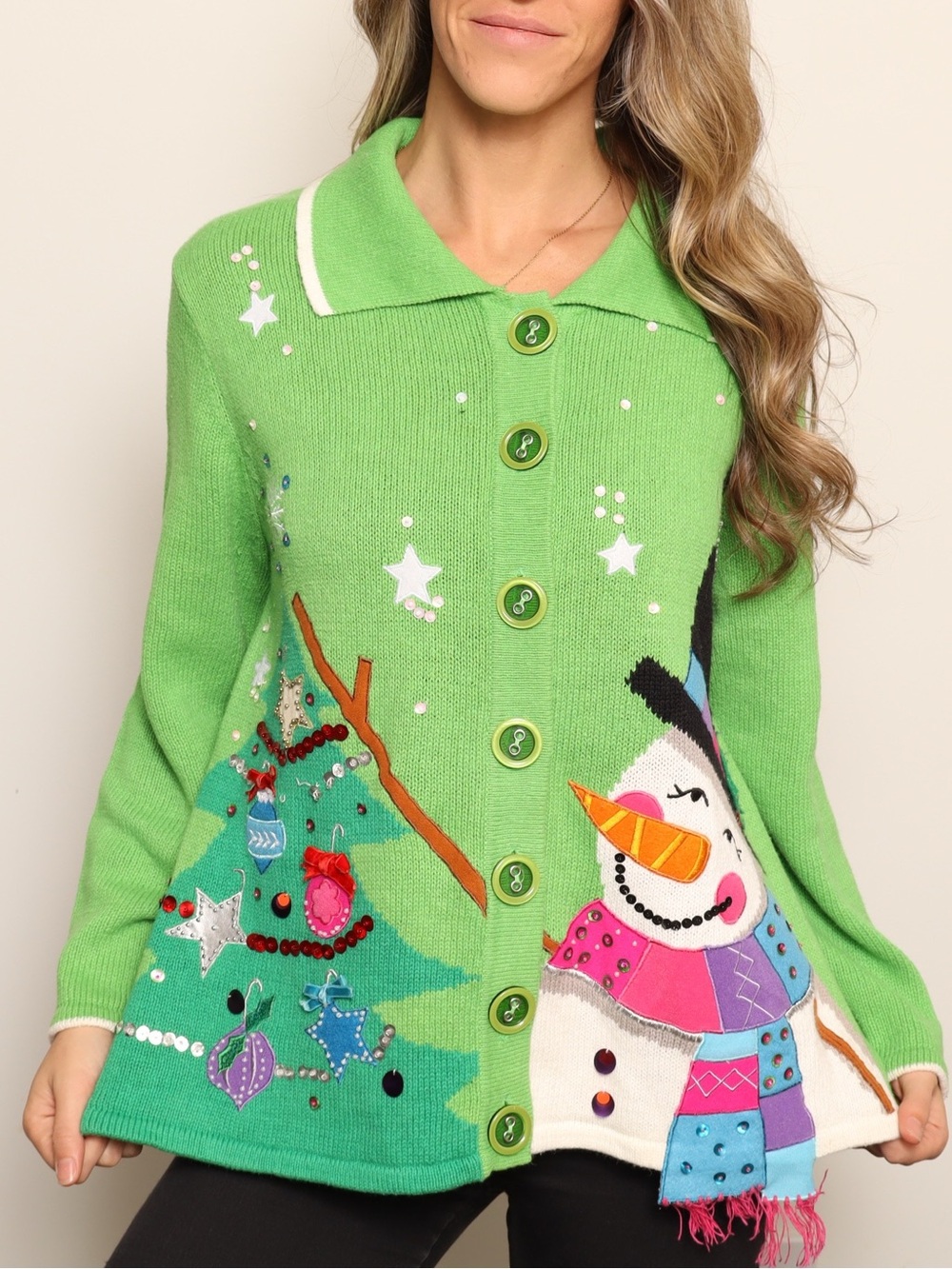 ❄️🎄 Vintage Christmas Collection Snowman Tree Embellished Cardigan Sweater